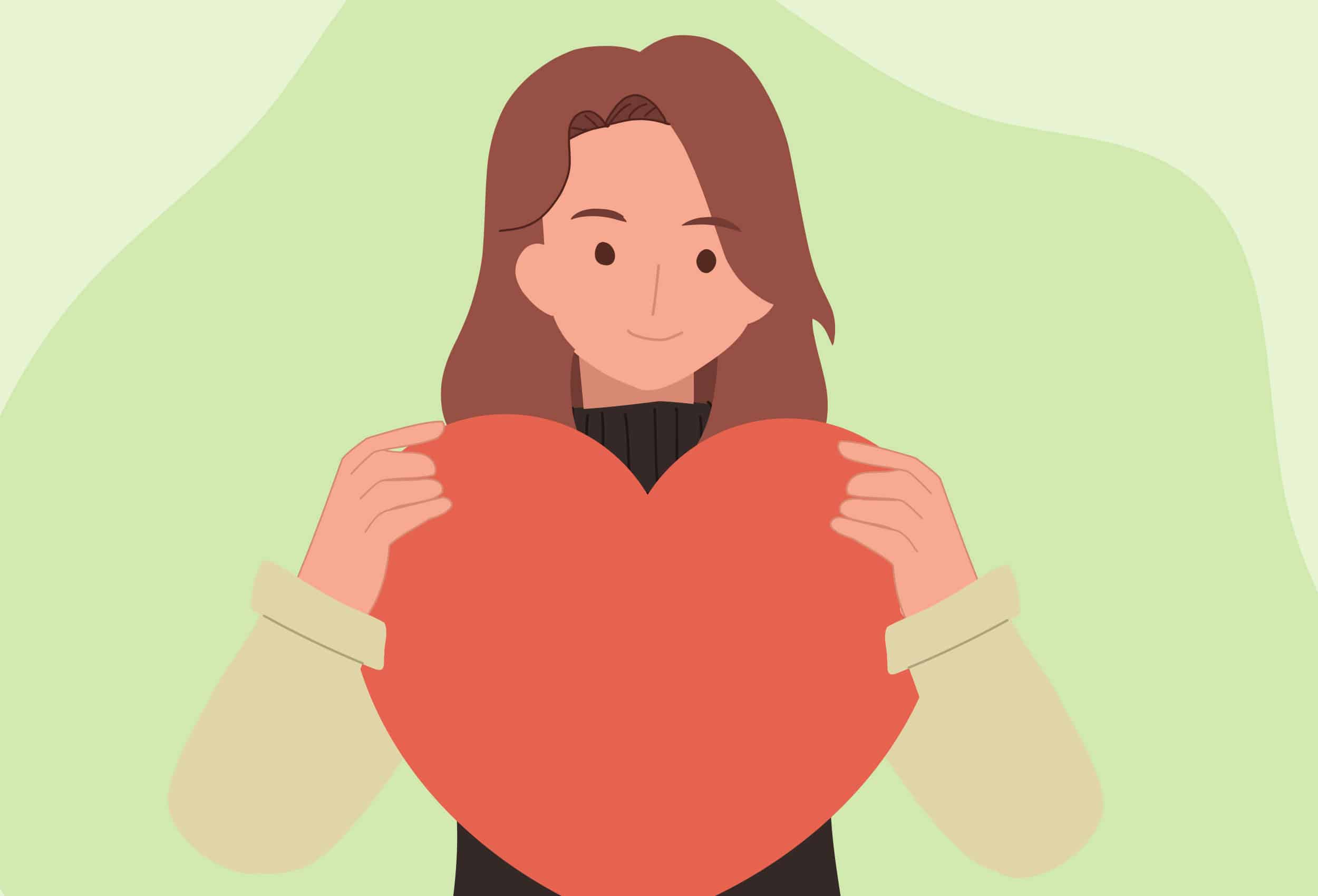 Illustration of a woman holding a heart having overcome her difficult divorce.