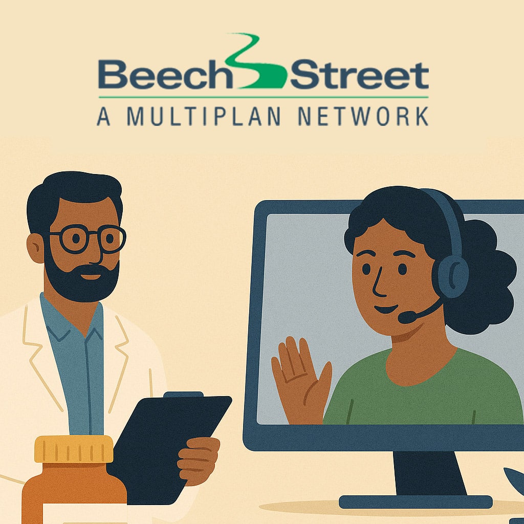 Beech Street benefits verification with patient and care coordinator discussing mental health coverage online